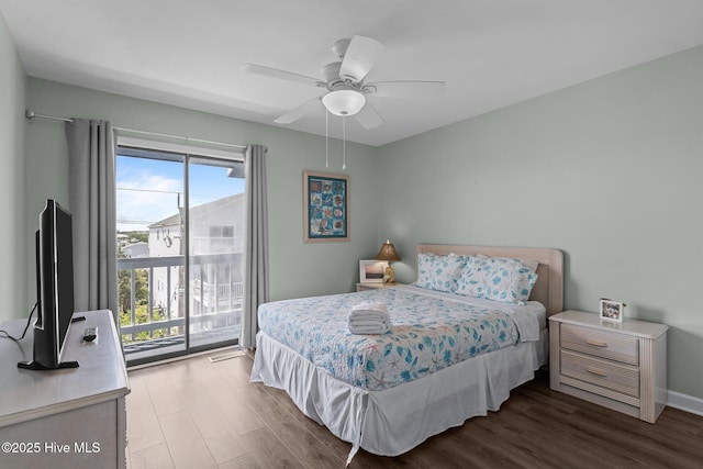 608 Carolina Beach Ave N Unit 3C, Carolina Beach, NC 28428 - bedroom with access to outside, wood finished floors, and a ceiling fan
