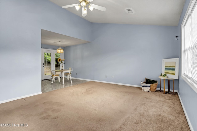 100 Sycamore Ln, Elizabeth City, NC 27909 - unfurnished room featuring carpet floors, french doors, a ceiling fan, baseboards, and healthy amount of natural light