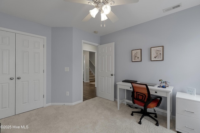 7810 Olde Pond Rd, Wilmington, NC 28411 - office with carpet flooring, ceiling fan, and baseboards
