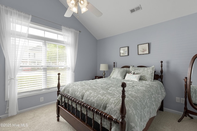 7810 Olde Pond Rd, Wilmington, NC 28411 - bedroom featuring vaulted ceiling, carpet floors, baseboards, and a ceiling fan