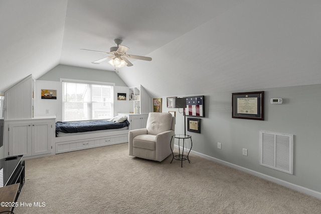 7810 Olde Pond Rd, Wilmington, NC 28411 - carpeted bedroom with vaulted ceiling, a ceiling fan, and baseboards