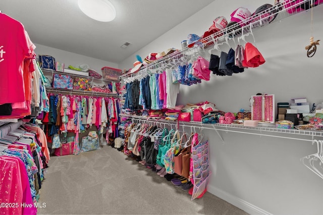 spacious closet with carpet