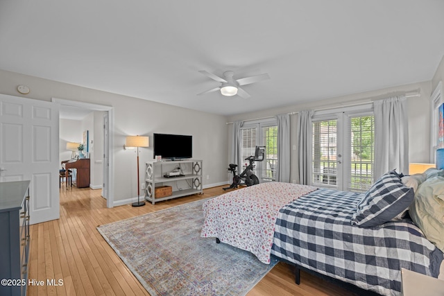 1005 Cambridge Ct, Trent Woods, NC 28562 - bedroom featuring light wood-style floors, access to outside, french doors, baseboards, and a ceiling fan