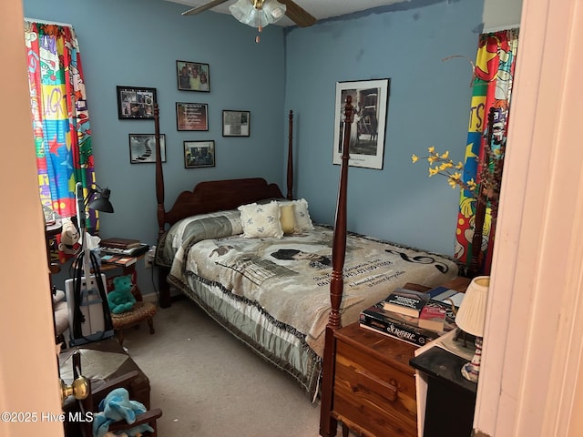 carpeted bedroom featuring a ceiling fan