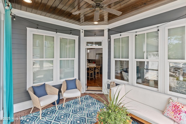 212 Cornubia Dr, Castle Hayne, NC 28429 - sunroom with wooden ceiling, ceiling fan, recessed lighting, and wooden walls