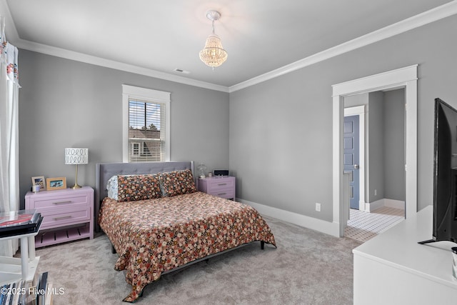 212 Cornubia Dr, Castle Hayne, NC 28429 - bedroom with ornamental molding and light colored carpet