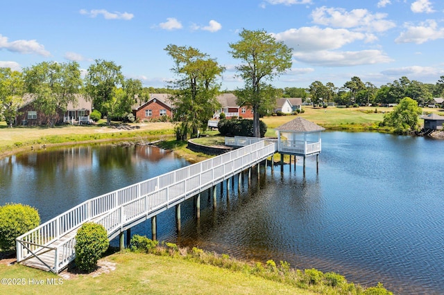 dock featuring a water view and a gazebo