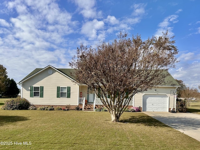 207 Rhonda Rd, Elizabeth City, NC 27909 - view of front of property with an attached garage, driveway, covered porch, and a front yard