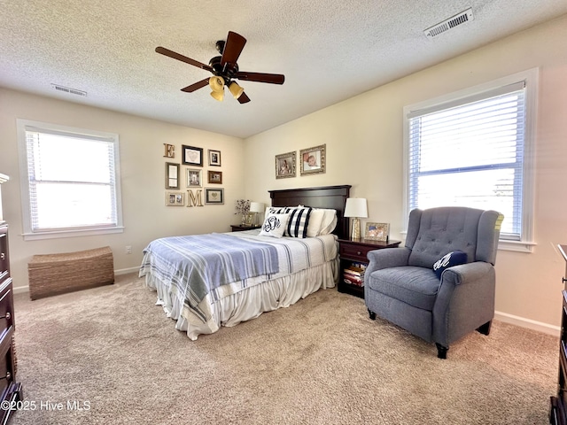 207 Rhonda Rd, Elizabeth City, NC 27909 - bedroom featuring light colored carpet, a textured ceiling, a ceiling fan, and baseboards