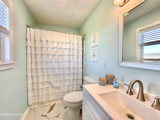 207 Rhonda Rd, Elizabeth City, NC 27909 - full bathroom featuring toilet, a textured ceiling, vanity, and a shower with curtain