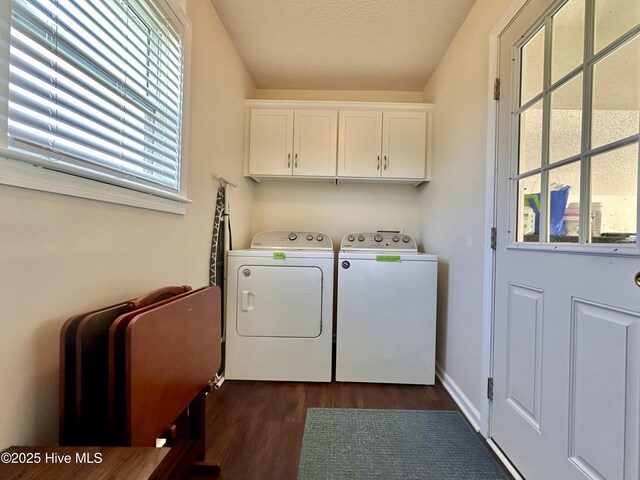 207 Rhonda Rd, Elizabeth City, NC 27909 - laundry area with cabinet space, washing machine and dryer, and dark wood-style flooring