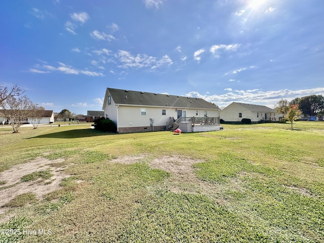 207 Rhonda Rd, Elizabeth City, NC 27909 - back of property featuring crawl space, a wooden deck, and a yard