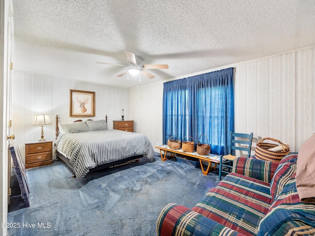 366 Ampersand Rd, Aberdeen, NC 28315 - bedroom featuring carpet, a textured ceiling, and a ceiling fan