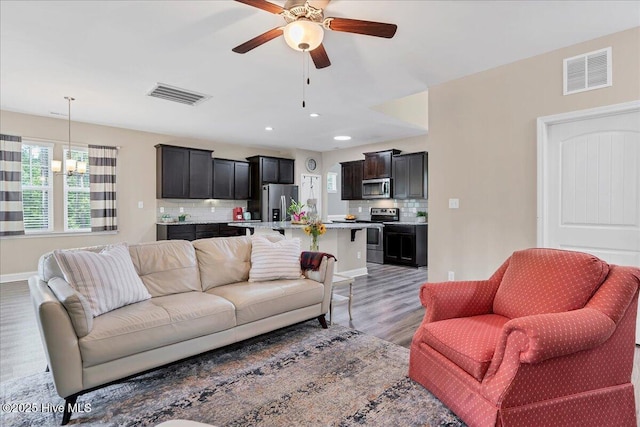 145 Cabin Branch Dr, Carthage, NC 28327 - living area with light wood-style floors, ceiling fan, baseboards, and recessed lighting