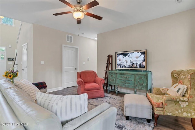 145 Cabin Branch Dr, Carthage, NC 28327 - living area featuring wood finished floors, a ceiling fan, and baseboards