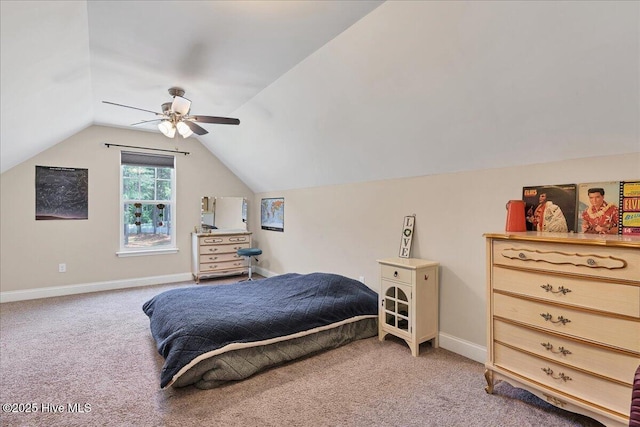 145 Cabin Branch Dr, Carthage, NC 28327 - bedroom featuring light colored carpet, lofted ceiling, ceiling fan, and baseboards