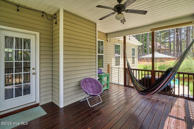 145 Cabin Branch Dr, Carthage, NC 28327 - wooden deck with ceiling fan