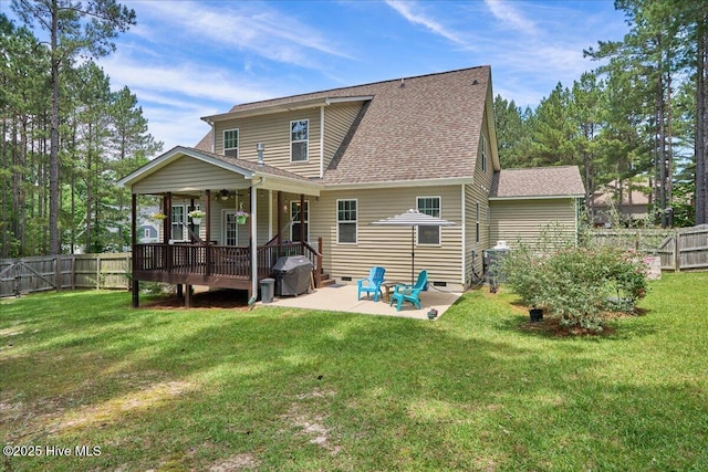 145 Cabin Branch Dr, Carthage, NC 28327 - rear view of property with a patio, a shingled roof, and crawl space