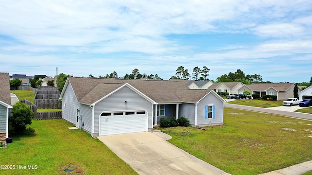 229 Red Carnation Dr, Holly Ridge, NC 28445 - single story home with an attached garage, driveway, a residential view, and roof with shingles