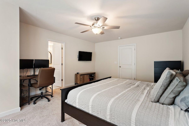270 Wembley Dr, Clayton, NC 27527 - bedroom with light carpet, baseboards, ceiling fan, and an office area