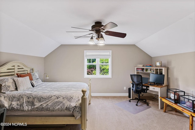 6920 Runningbrook Ter, Wilmington, NC 28411 - bedroom featuring lofted ceiling, a desk, carpet floors, baseboards, and ceiling fan