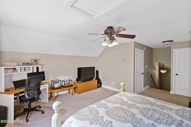 6920 Runningbrook Ter, Wilmington, NC 28411 - bedroom featuring carpet, a desk, a ceiling fan, baseboards, and lofted ceiling