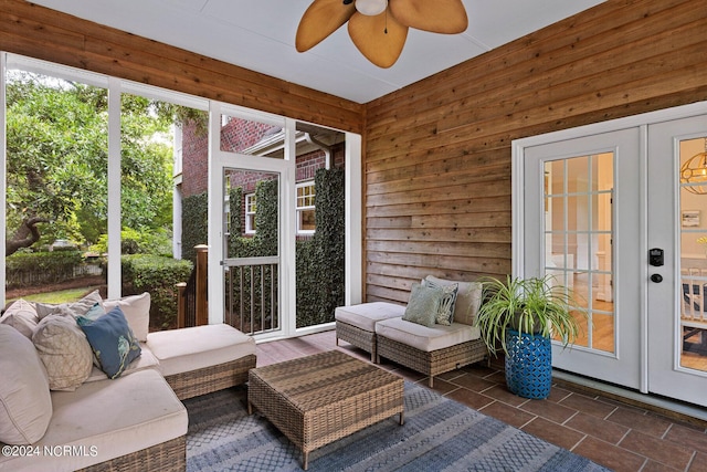 6920 Runningbrook Ter, Wilmington, NC 28411 - sunroom with ceiling fan, french doors, and an outdoor hangout area