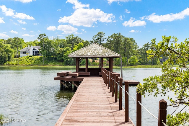 6920 Runningbrook Ter, Wilmington, NC 28411 - dock area featuring a water view, a gazebo, and view of wooded area
