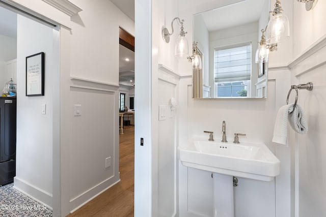 bathroom with wood finished floors