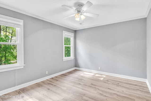103 E Raintree Ln, Goldsboro, NC 27534 - empty room with light wood-type flooring, baseboards, crown molding, and ceiling fan