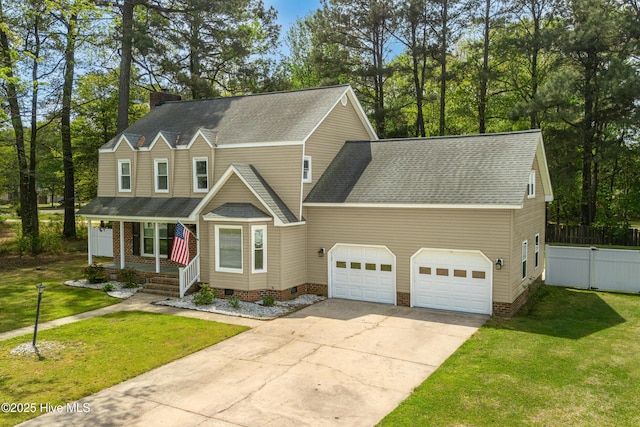 103 E Raintree Ln, Goldsboro, NC 27534 - view of front of home featuring a porch, concrete driveway, crawl space, and roof with shingles
