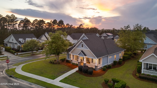 aerial view at dusk of a residential view