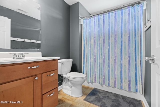 bathroom with tile patterned flooring, toilet, and vanity