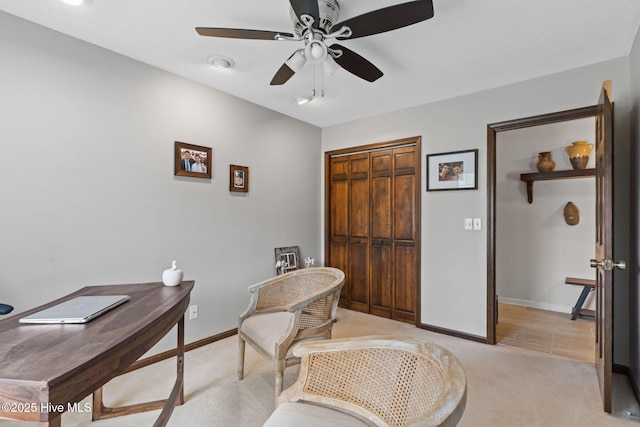45 Fairway Dr, Shallotte, NC 28470 - office with light colored carpet, ceiling fan, and baseboards