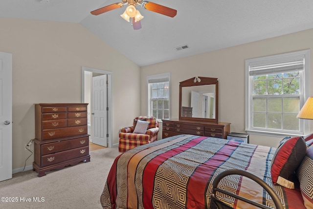 4979 Montserrat Dr, Southport, NC 28461 - bedroom featuring carpet floors, lofted ceiling, and a ceiling fan