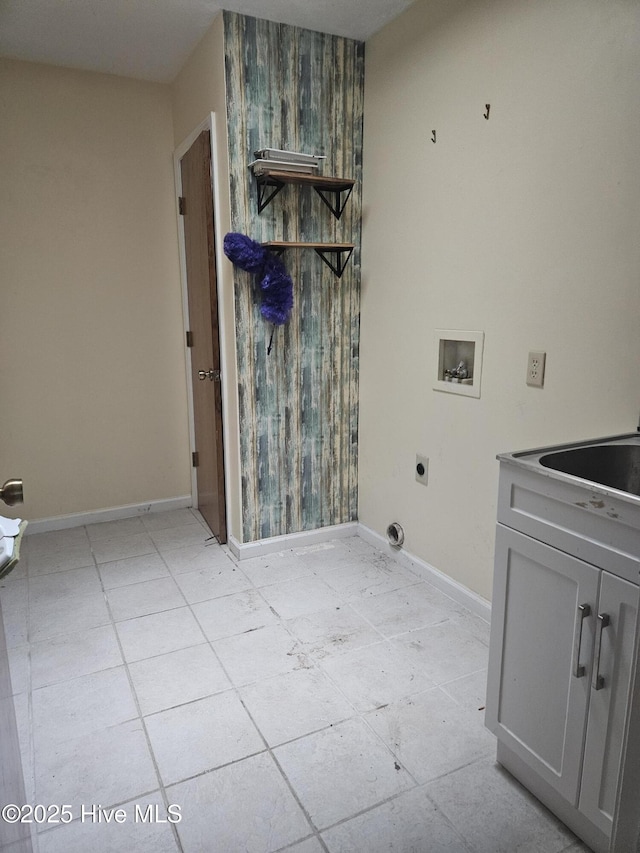 4 Cleek Ct, Carolina Shores, NC 28467 - laundry area featuring cabinet space, hookup for a washing machine, electric dryer hookup, and baseboards