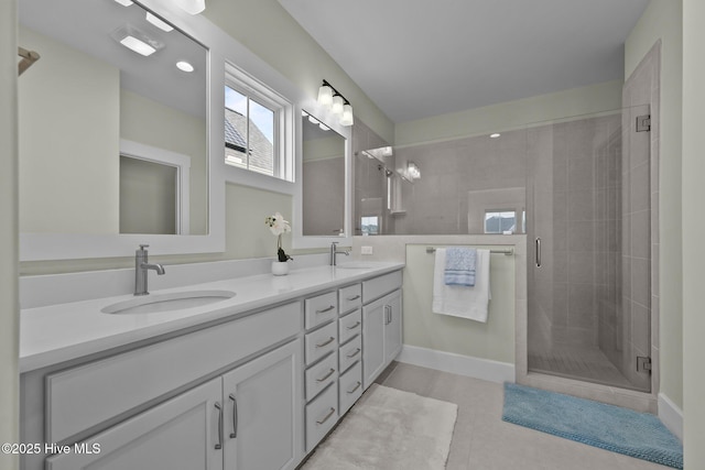 357 Spicer Lake Dr, Holly Ridge, NC 28445 - full bathroom featuring double vanity and a stall shower