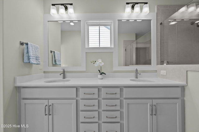 357 Spicer Lake Dr, Holly Ridge, NC 28445 - bathroom with a tile shower and double vanity