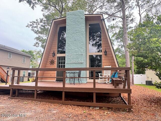 159 NE 31st St, Oak Island, NC 28465 - back of house with a wooden deck and cooling unit