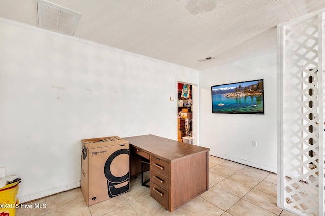 304 Pebble Ln, Jacksonville, NC 28546 - office featuring light tile patterned floors, crown molding, and a textured ceiling
