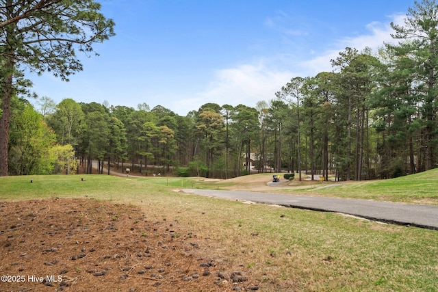 view of home's community featuring a lawn and a view of trees