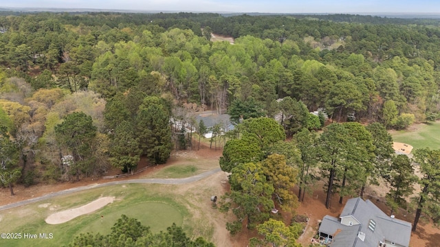 aerial overview of property's location with a forest and a golf course