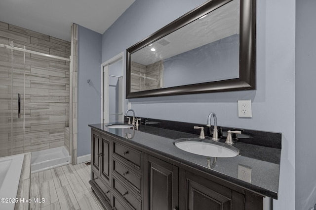 2142 Raccoon Rd, Willard, NC 28478 - bathroom featuring a shower stall and double vanity