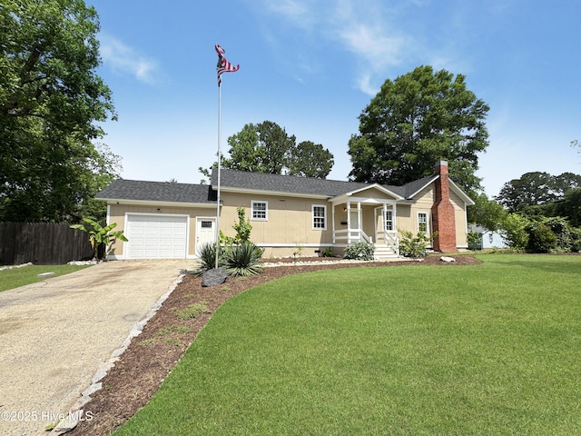 402 Warren St, Williamston, NC 27892 - ranch-style home featuring driveway, a garage, a chimney, and a shingled roof
