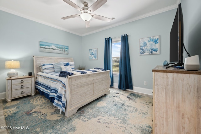 152 NW 1st St, Oak Island, NC 28465 - bedroom with ornamental molding, baseboards, ceiling fan, and wood finished floors