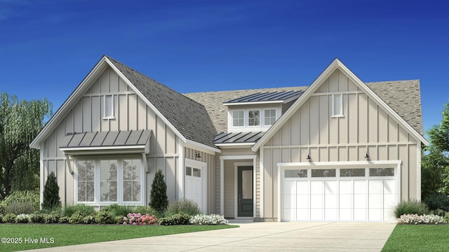 1547 St Lucia Dr SW, Shallotte, NC 28470 - view of front of home with board and batten siding, a standing seam roof, concrete driveway, and an attached garage