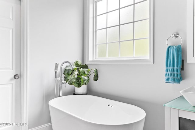 full bath featuring a freestanding tub