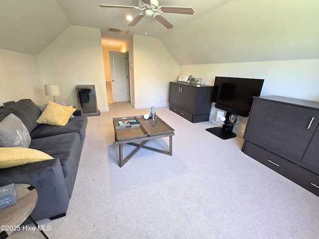105 Argosy Dr, New Bern, NC 28560 - carpeted living area with lofted ceiling, a ceiling fan, and baseboards
