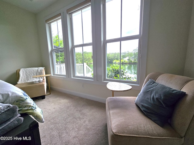 105 Argosy Dr, New Bern, NC 28560 - carpeted bedroom featuring multiple windows, baseboards, and a water view