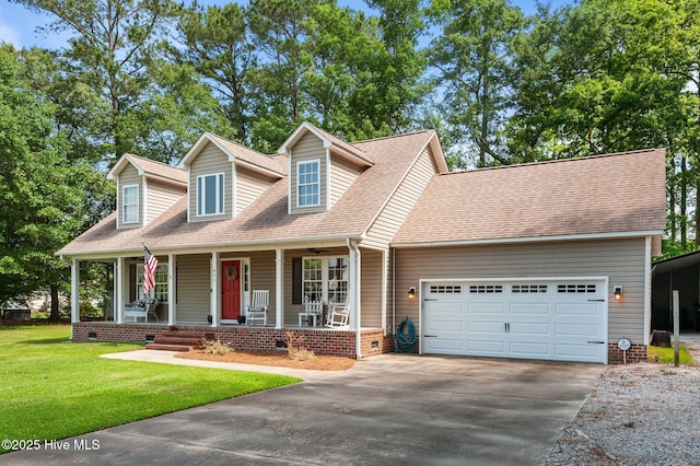 cape cod-style house with crawl space, roof with shingles, concrete driveway, and an attached garage